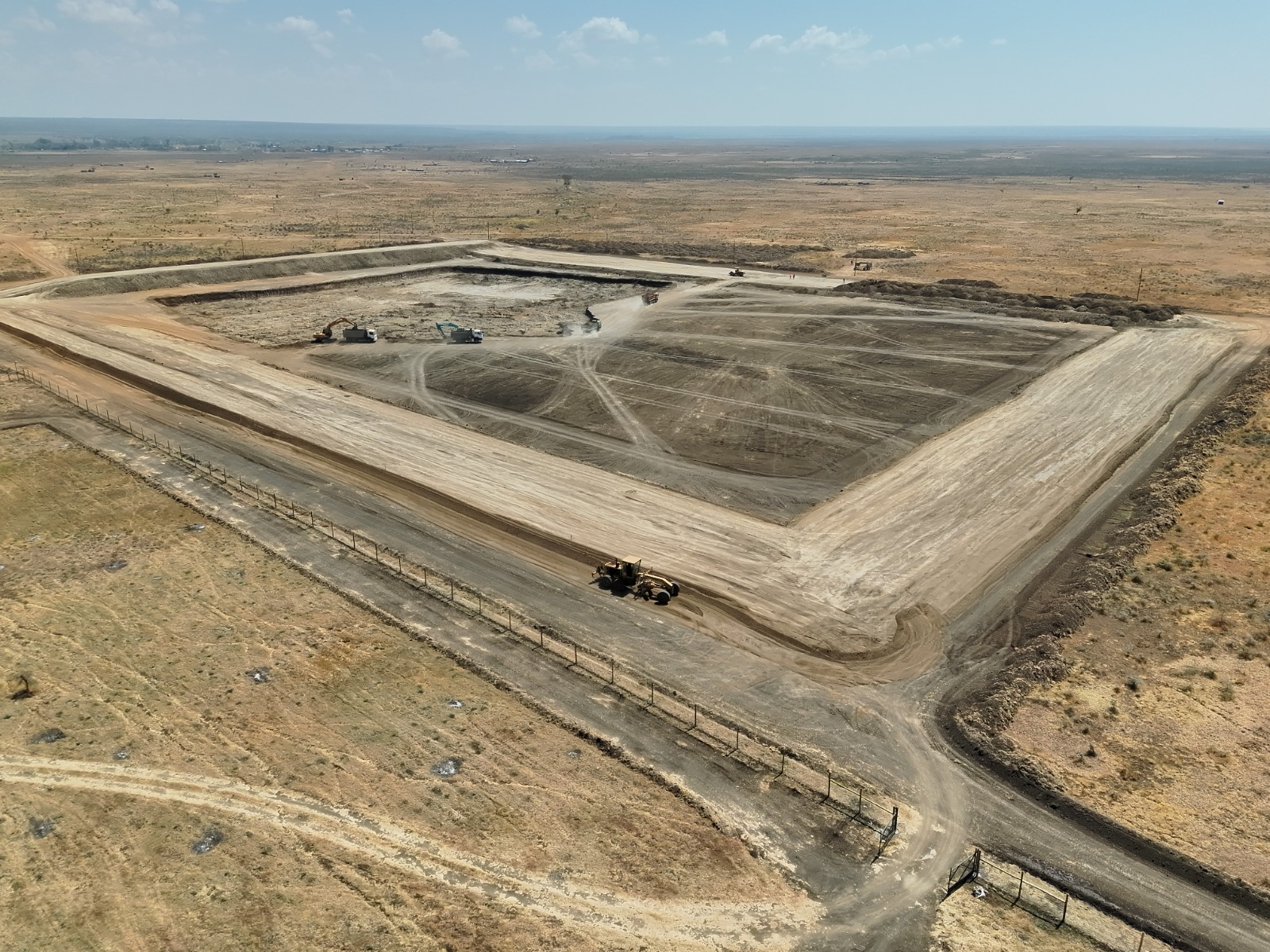 Aerial overview of Thome Orchards dam construction in Laikipia